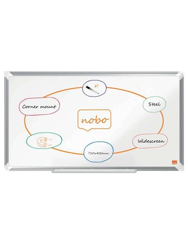 Nobo - Tableau blanc magnétique panoramique Premium Plus en acier laqué 710x400mm - Montage en angle - Blanc