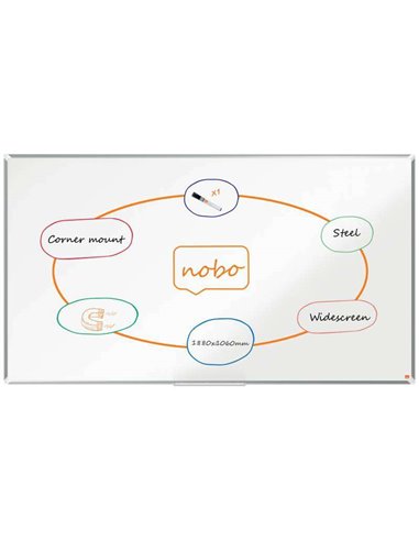 Nobo - Tableau Blanc Magnétique Panoramique Premium Plus en Acier Laqué 1880x1060mm - Montage en Angle - Blanc