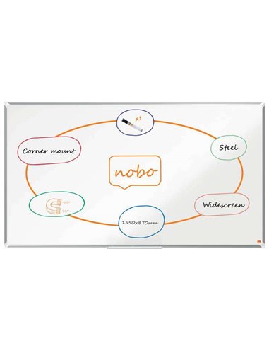 Nobo - Tableau Blanc Magnétique Panoramique Premium Plus en Acier Laqué 1550x870mm - Montage en Angle - Blanc