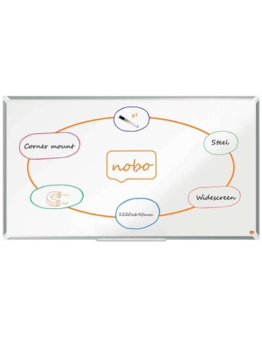 Nobo - Tableau blanc magnétique panoramique Premium Plus en acier laqué 1220x690mm - Montage en angle - Blanc