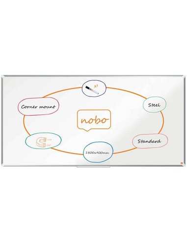 Nobo - Tableau Blanc Magnétique en Acier Laqué Premium Plus 1800x900mm - Montage en Coin - Surface Effaçable Facilement - Couleu