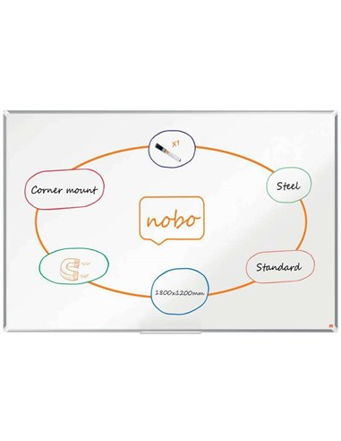 Nobo - Tableau Blanc Magnétique en Acier Laqué Premium Plus 1800x1200mm - Montage en Coin - Surface Effaçable Facilement - Coule