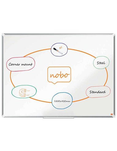 Nobo - Tableau Blanc Magnétique en Acier Laqué Premium Plus 1200x900mm - Montage en Coin - Surface Effaçable Facilement - Couleu