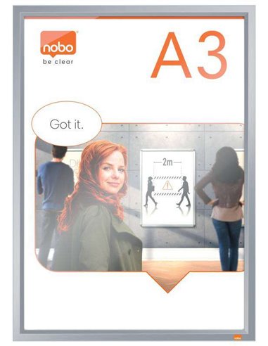 Nobo - Porte-affiche avec cadre à clip en aluminium A3 - Cadre anodisé élégant - Mécanisme de clip à clipser - Surface d'afficha