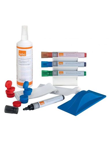 Nobo - Kit utilisateur pour tableau blanc - Comprend marqueurs, gomme, spray et chiffon de nettoyage - Accessoires pour tableaux