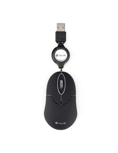 NGS - Sans Souris USB 1000dpi - Câble Rétractable - 3 Boutons - Utilisation Ambidextre - Coloris Noir