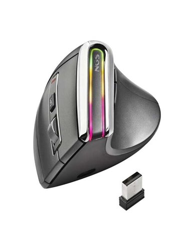 NGS - Souris verticale sans fil Evo Karma Bluetooth 5.0 3200dpi - Technologie multi-appareils - Éclairage LED - 5 boutons - Rech