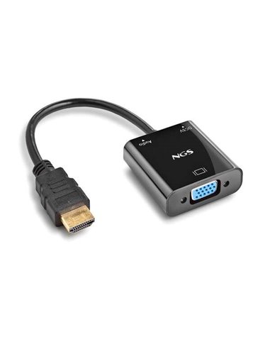 NGS - Adaptateur Caméléon HDMI vers SVGA + Audio Full HD + Câble d'alimentation Inclus - Couleur Noir