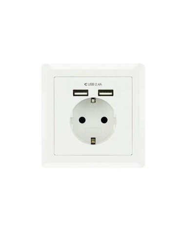 Nanocable - Rosace de prise murale encastrable type Schuko avec 2 prises USB 2,4A - Couleur blanche