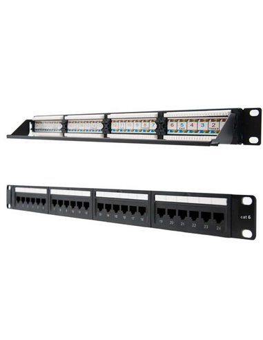 Nanocable - Panneau de Brassage 24 Ports RJ45 Cat.6 UTP 19" 1U double IDC - Couleur Noir