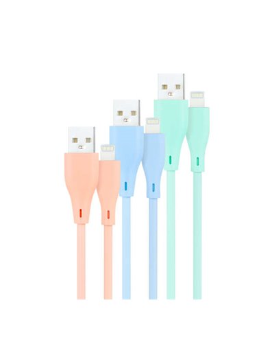 Nanocable - Pack de 3 Câbles USB-A Mâle vers Lightning Mâle - Longueur 1m - Coloris Rose Pastel, Vert et Bleu