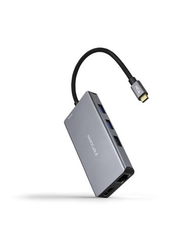 Nanocable - HUB USB-C 9 en 1 - Convertisseur USB-C vers 3 x USB-A + 2 x HDMI + RJ45 + TF + SD + USB-C PD 100W - Aluminium - 15cm