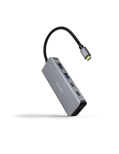 Nanocable - HUB USB-C 6 en 1 - Convertisseur USB-C 3.2 GEN1 5G vers 2 x USB-A + 2 x USB-C + HDMI + USB-C PD 100W - Aluminium - 1