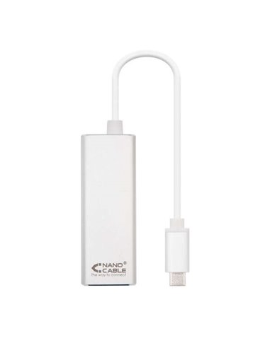 Nanocable - Convertisseur USB-C vers Gigabit Ethernet 10/100/1000 Mbps - 15 cm - Couleur Aluminium