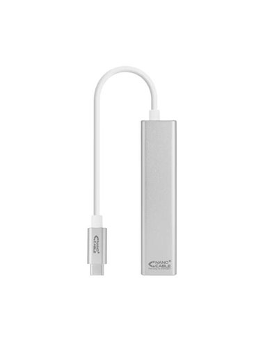 Nanocable - Convertisseur USB-C vers Gigabit Ethernet + 3xUSB 3.0 - Aluminium - 15 cm - Couleur Argent