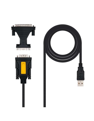 Nanocable - Convertisseur USB vers Série pour Imprimantes - Type A/M-RS232 DB9/M DB25/M - 1,8 m - Couleur Noir