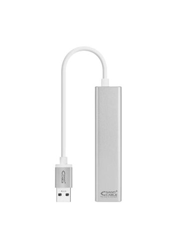 Nanocable - Convertisseur USB 3.0 vers Gigabit Ethernet + 3xUSB 3.0 - Aluminium - 15 cm - Couleur Argent