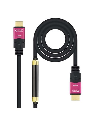 Nanocable - Câble HDMI v2.0 Mâle avec Répéteur vers HDMI v2.0 Mâle 30m - 4K@60Hz 18Gbps - Haute Vitesse - Couleur Noir/Rose