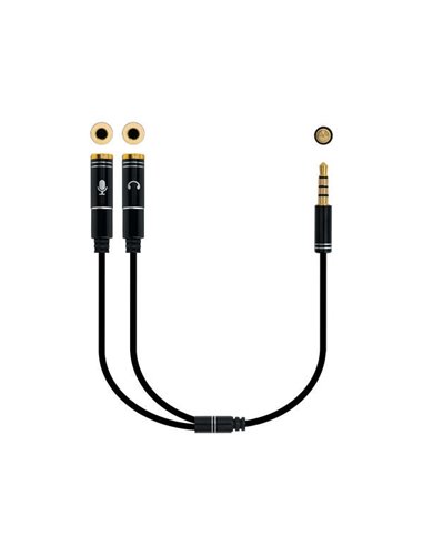 Nanocable - Câble Adaptateur Audio Jack 3,5 mm Mâle 4 Broches vers 2x Jack 3,5 mm Femelle 3 Broches 0,30 m - Couleur Noir