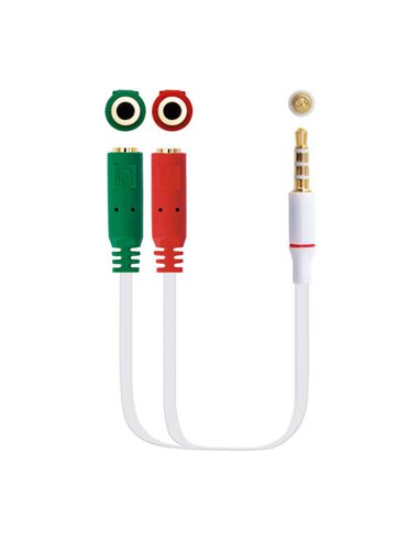 Nanocable - Câble Adaptateur Audio Jack 3,5 mm Mâle 4 Broches vers 2x Jack 3,5 mm Femelle 3 Broches 0,20 m - Couleur Blanc