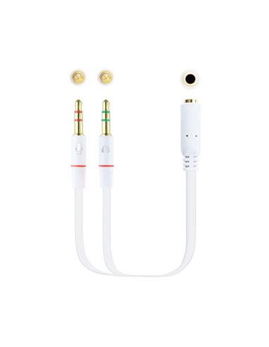 Nanocable - Câble Adaptateur Audio Jack 3,5 mm Femelle 4 Broches vers 2x Jack 3,5 mm Mâle 3 Broches 0,20 m - Couleur Blanc