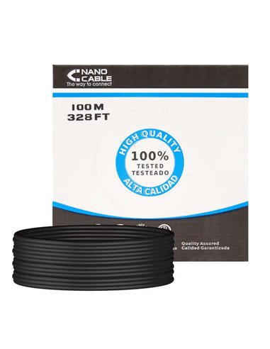 Nanocable - Bobine de câble réseau rigide étanche pour extérieur RJ45 Cat.6 UTP AWG24 100 m - Couleur noire