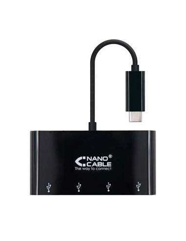 Nanocâble - Adaptateur USB-C vers 4xUSB 3.0. USB-C/M-USB 3.0/H - 10 cm - Couleur Noir