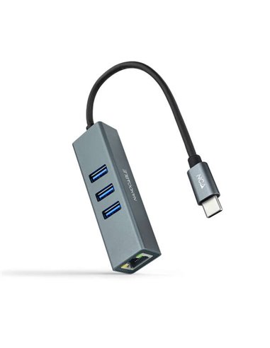 Nanocable - Adaptateur réseau USB-C vers Gigabit Ethernet 10/100/1000 Mbps + 3 ports USB 3.0