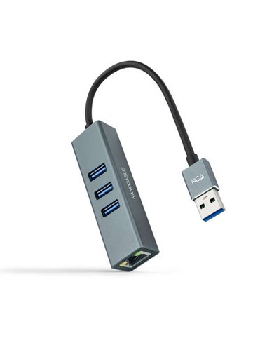 Nanocable - Adaptateur réseau USB 3.0 vers Gigabit Ethernet 10/100/1000 Mbps + 3 ports USB 3.0