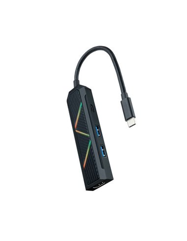 Nanocable - Hub USB-C 3.0 4 en 1 avec 2x USB-A 3.0, 1x USB-C PD, 1x HDMI - Boîtier en aluminium - Câble 0,15 m