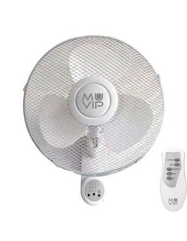 Muvip - Ventilateur Mural - 45W - 3 Vitesses - Télécommande - Couleur Blanc