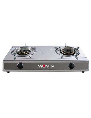 Muvip - Cuisinière à gaz inox série 2 brûleurs Strong - Allumage piézoélectrique - Brûleur en fonte amovible