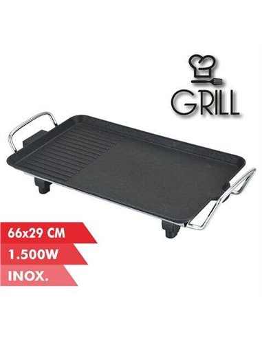 Muvip - Plancha Grill Électrique 1500W - 2 Zones Lisse et Grill - Plaque Antiadhésive - Poignées Toucher Froid - Thermostat Amov