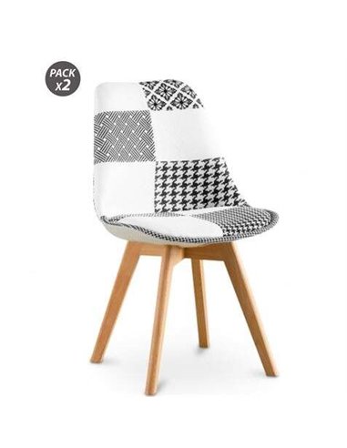 Muvip - Pack 2 Chaises Design D400 - Tissu Patchwork