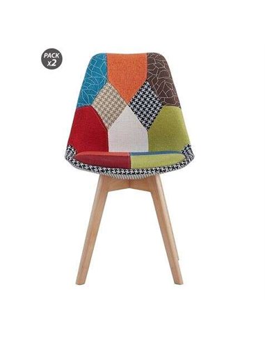 Muvip - Pack 2 Chaises Design D400 - Tissu Patchwork