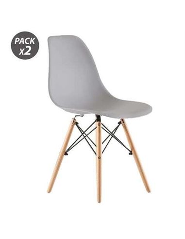 Muvip - Pack 2 Chaises Design D100 - Pieds en Bois Massif - Coloris Gris