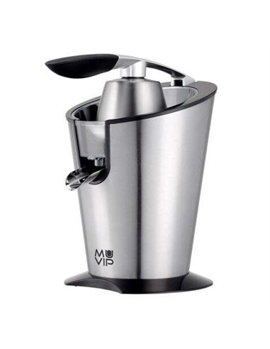 Muvip - Presse-Agrumes Électrique Inox 600W - Corps, Poignée et Filtre Inox - Système Anti-Goutte - 2 Tailles de Cônes