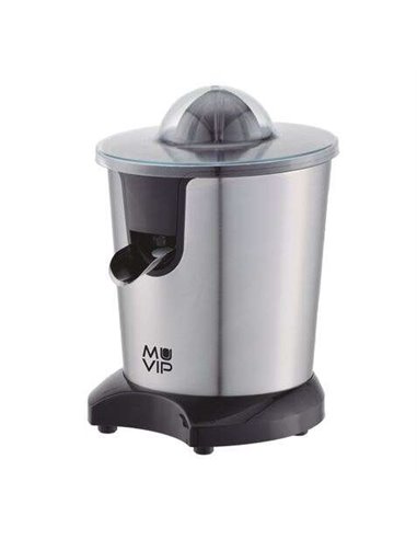 Muvip - Presse-Agrumes Électrique Inox 600W - Corps et Filtre Inox - Système Anti-Goutte - 2 Tailles de Cônes