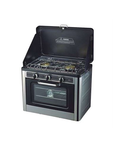 Muvip - Cuisinière de camping en acier inoxydable 2 brûleurs et four - Cuisinière émaillée antiadhésive - Couleur Argent