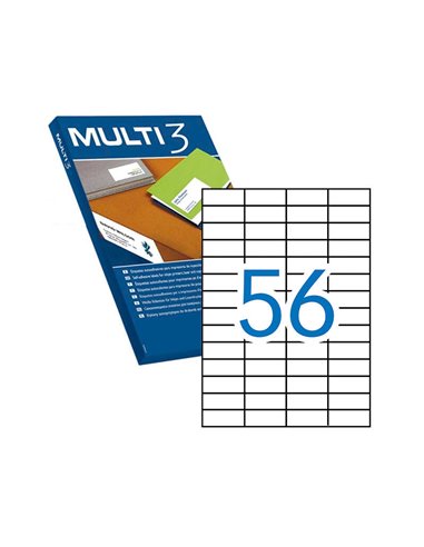 Multi3 - Paquet de 5 600 étiquettes blanches bords droits taille 52,5 x 21,2 mm avec adhésif permanent pour usages multiples