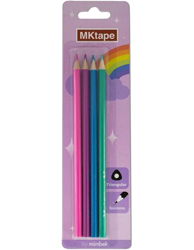 MKtape - Paquet de 4 crayons de couleur triangulaires - Mine 3,0 mm - Résistance à la rupture - Couleurs pastel