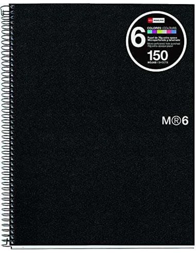 Miquel Rius - Notebook6 Cahier à Spirale A4 Format Horizontal 7mm - 150 Feuilles de 70gr Microperforées avec 4 Trous - Couvertur