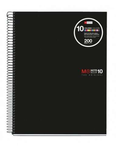 Miquel Rius - Notebook10 Cahier à Spirale Format A4 - 200 Feuilles de 70gr Microperforées avec 4 Trous - Couvertures Polypropylè