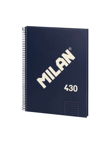 Milan - Cahier à Spirale Série 1918 Format A4 Ligné 7mm - 80 Feuilles de 95 gr/m2 - Microperforé, 4 Trous - Couleur Bleu Foncé