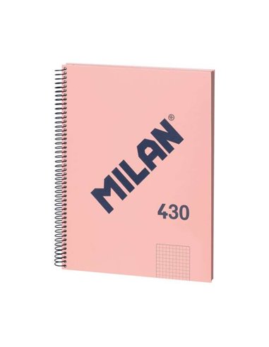 Milan - Cahier à Spirale Série 1918 Format A4 Grille 5x5mm - 80 Feuilles de 95 gr/m2 - Microperforé, 4 Trous - Couleur Rose