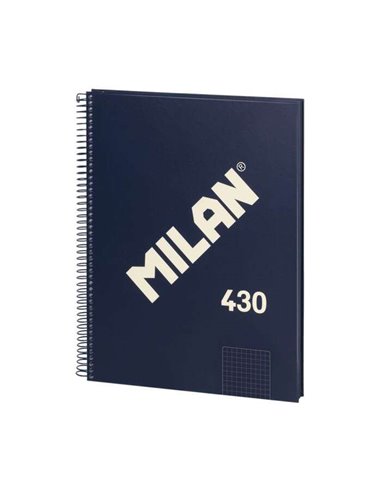 Milan - Cahier à Spirale Série 1918 Format A4 Grille 5x5mm - 80 Feuilles de 95 gr/m2 - Microperforé, 4 Trous - Couleur Bleu Fonc