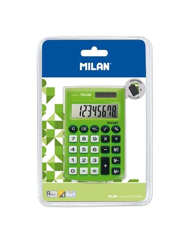 Milan - Calculatrice de Poche 8 Chiffres - Calculatrice de Poche - Soft Touch - 3 Touches Mémoire et Racine Carrée - Couleur Ver