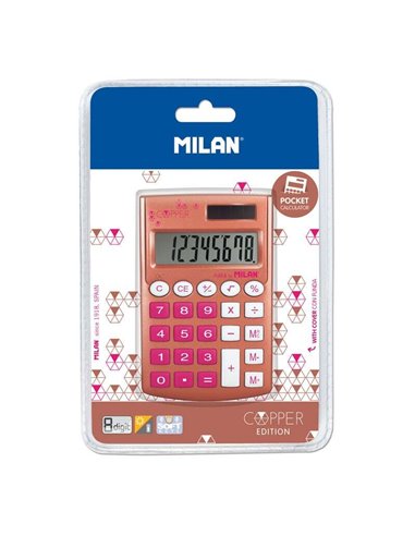 Milan - Calculatrice de Poche en Cuivre 8 Chiffres - Calculatrice de Poche - Soft Touch - 3 Touches Mémoire et Racine Carrée - C