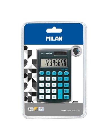 Milan - Calculatrice de Poche 8 Chiffres - Calculatrice de Poche - Soft Touch - 3 Touches Mémoire et Racine Carrée - Couleur Noi