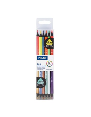 Milan - Paquet de 6 Crayons Bic - Odeurs Triangulaires - Mine 2,9 mm - Forme Ergonomique - Incassable - Couleurs Fluo et Métalli